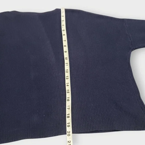 SOLD-Eileen Fisher Organic Cotton Hemp Cardigan Ribbed Boxy Cropped Sz M Navy - Picture 11 of 11